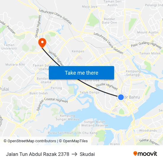 Jalan Tun Abdul Razak 2378 to Skudai map