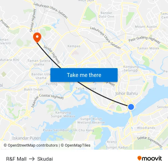 R&F Mall to Skudai map