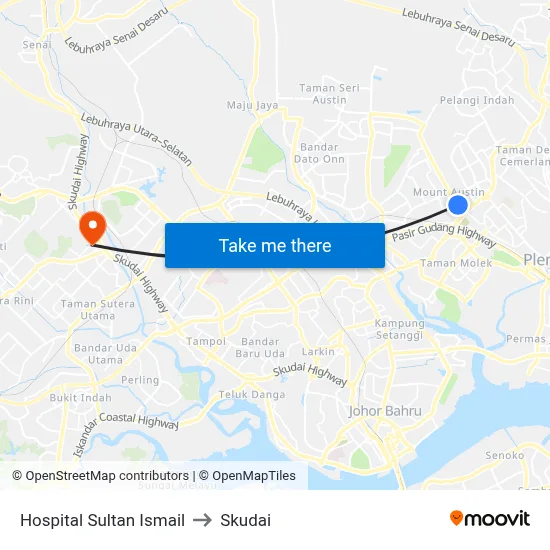 Hospital Sultan Ismail to Skudai map