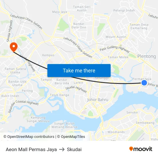 Aeon Mall Permas Jaya to Skudai map