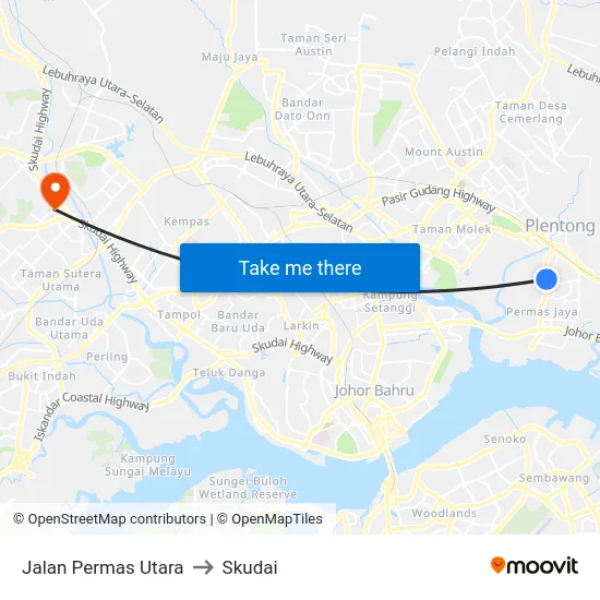 Jalan Permas Utara to Skudai map