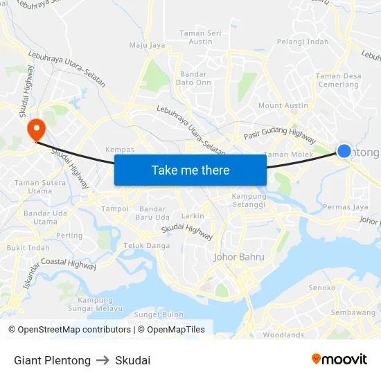 Giant Plentong to Skudai map