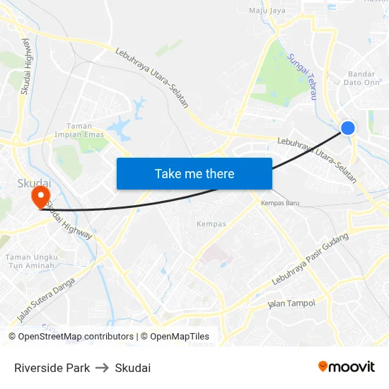 Riverside Park to Skudai map