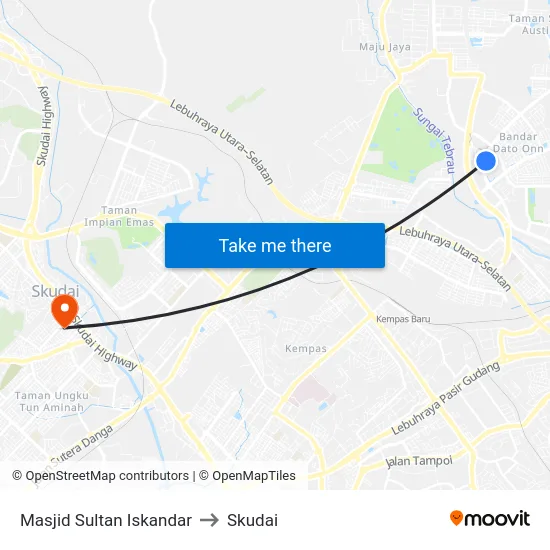 Masjid Sultan Iskandar to Skudai map