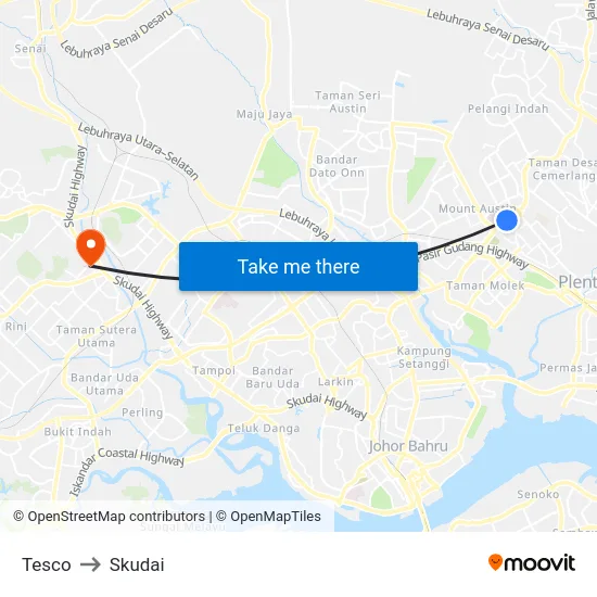 Tesco to Skudai map