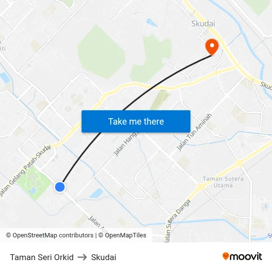 Taman Seri Orkid to Skudai map