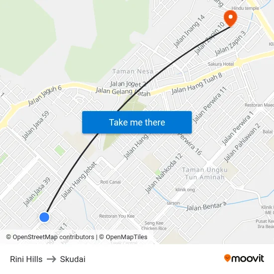 Rini Hills to Skudai map