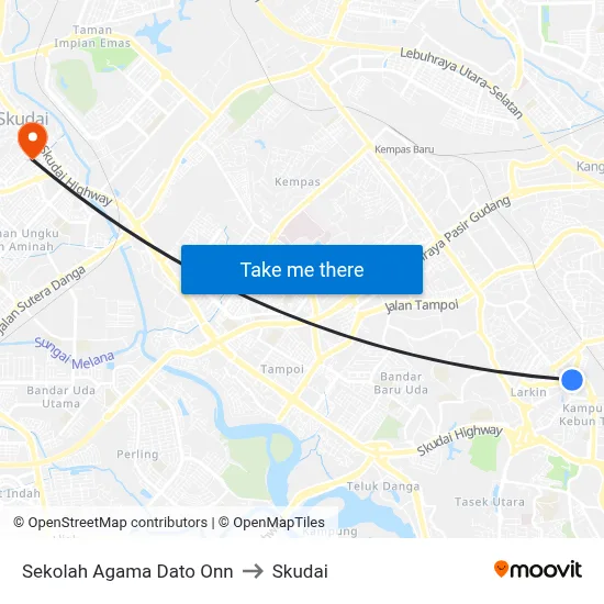 Sekolah Agama Dato Onn to Skudai map