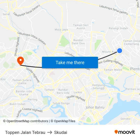 Toppen Jalan Tebrau to Skudai map