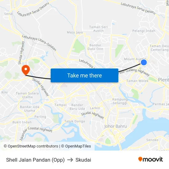 Shell Jalan Pandan (Opp) to Skudai map
