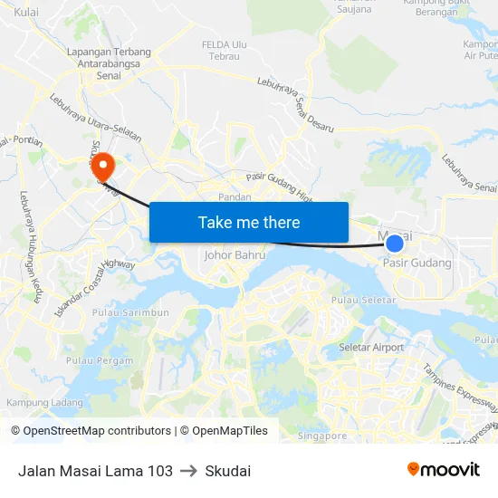 Jalan Masai Lama 103 to Skudai map