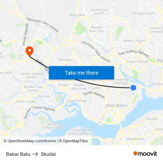 Bakar Batu to Skudai map