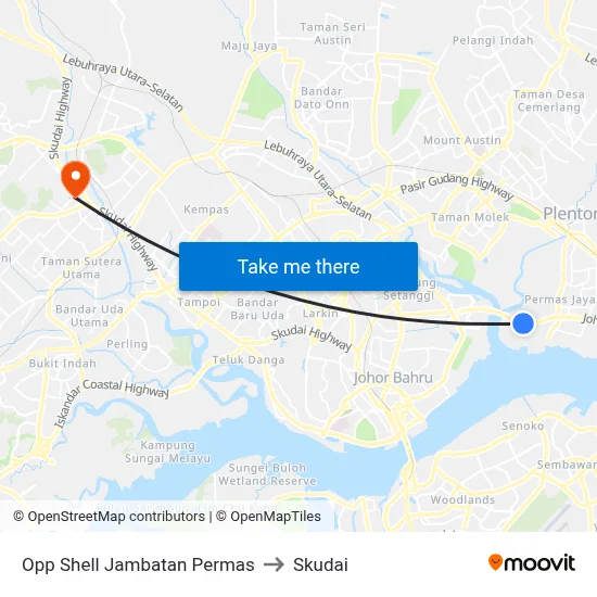 Opp Shell Jambatan Permas to Skudai map