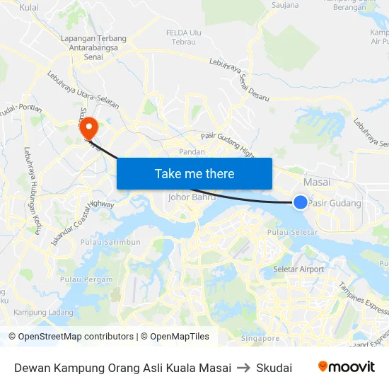 Dewan Kampung Orang Asli Kuala Masai to Skudai map