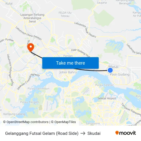 Gelanggang Futsal Gelam (Road Side) to Skudai map