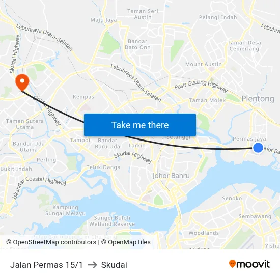 Jalan Permas 15/1 to Skudai map