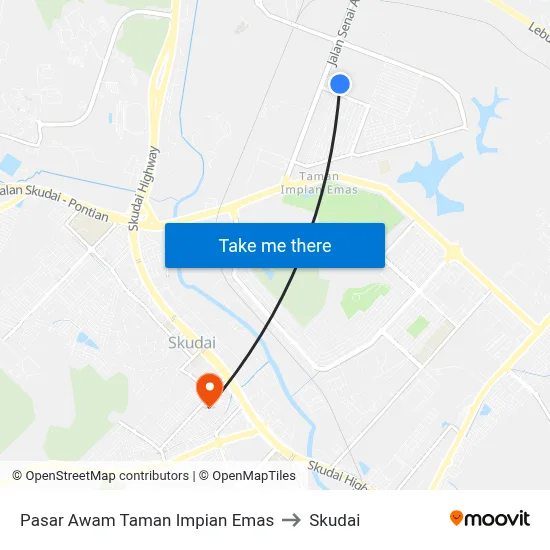 Pasar Awam Taman Impian Emas to Skudai map
