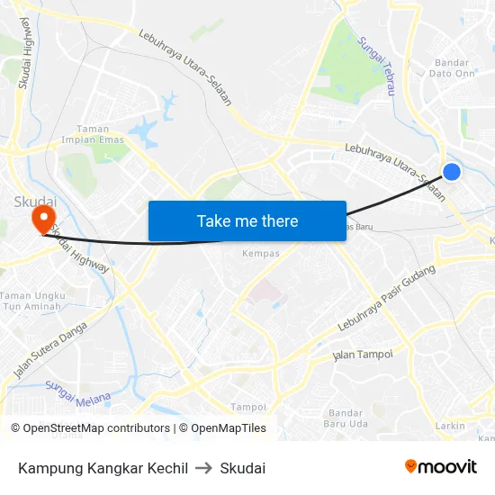 Kampung Kangkar Kechil to Skudai map