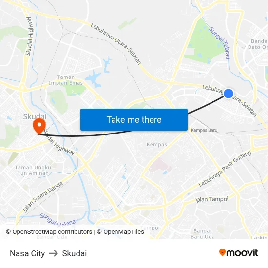 Nasa City to Skudai map
