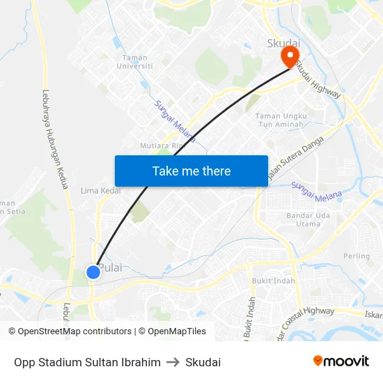 Opp Stadium Sultan Ibrahim to Skudai map