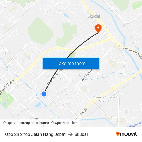 Opp 2n Shop Jalan Hang Jebat to Skudai map