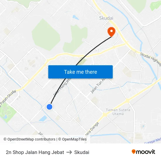 2n Shop Jalan Hang Jebat to Skudai map