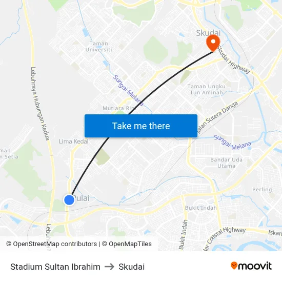 Stadium Sultan Ibrahim to Skudai map
