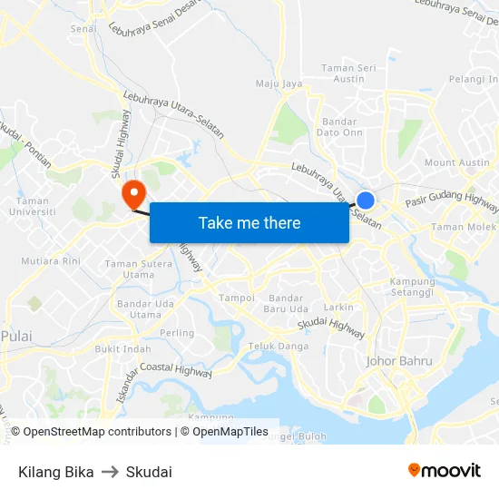 Kilang Bika to Skudai map