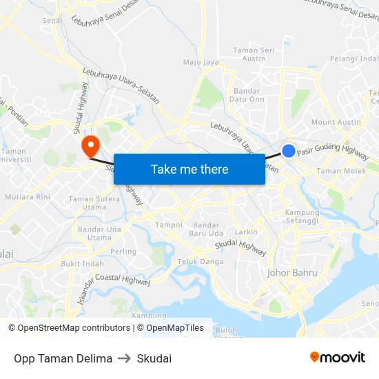 Opp Taman Delima to Skudai map
