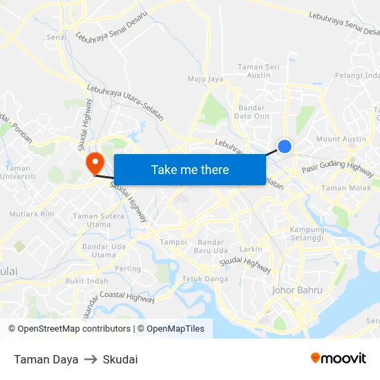 Taman Daya to Skudai map