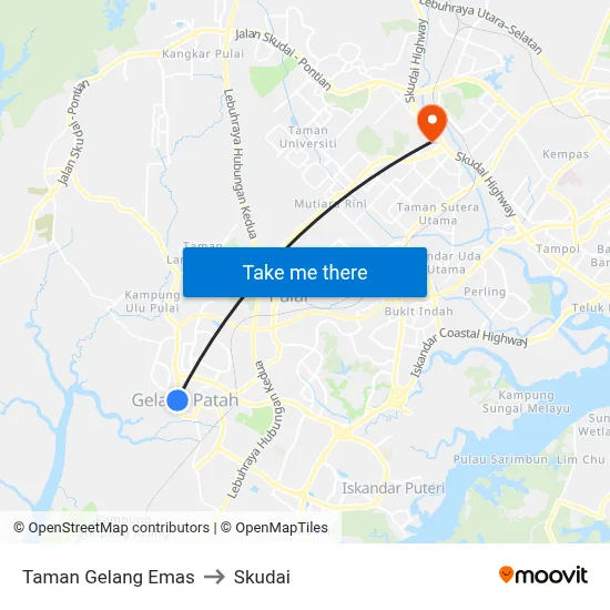 Taman Gelang Emas to Skudai map