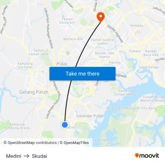 Medini to Skudai map