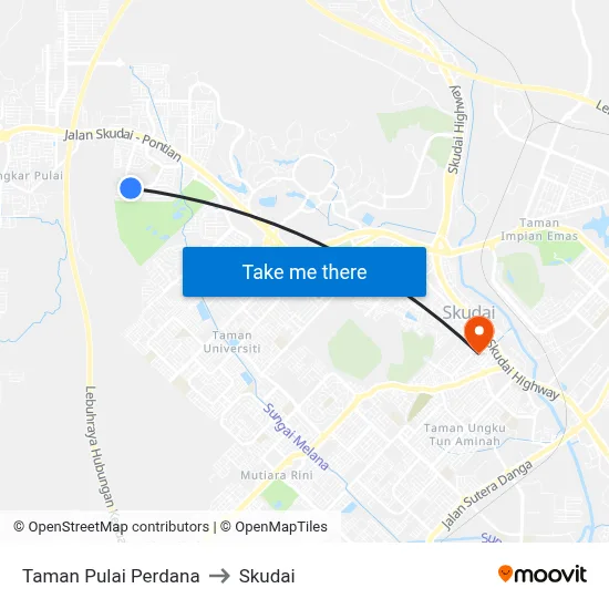 Taman Pulai Perdana to Skudai map