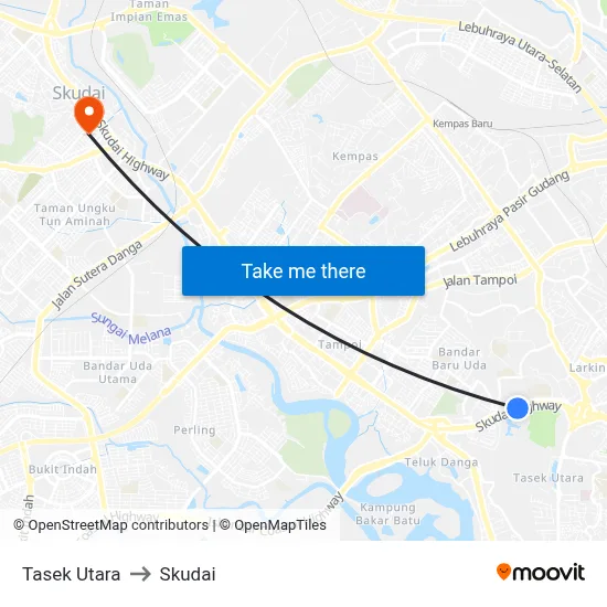 Tasek Utara to Skudai map
