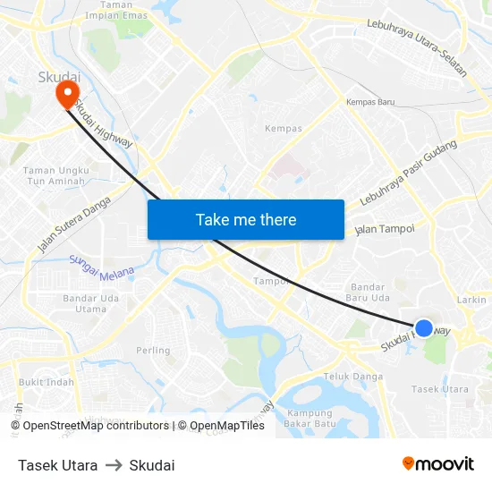 Tasek Utara to Skudai map