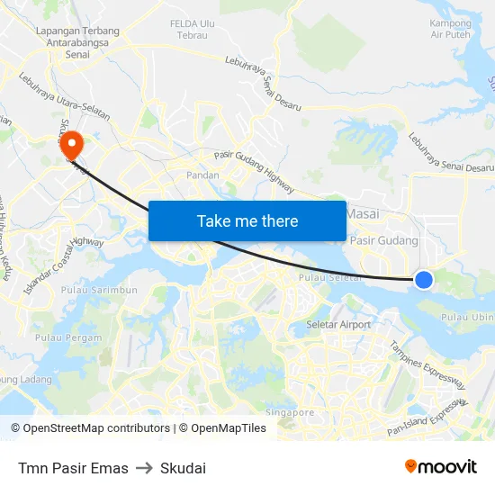 Tmn Pasir Emas to Skudai map