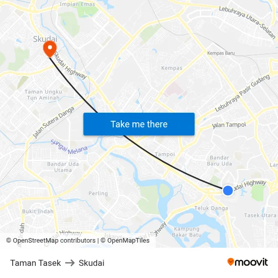 Taman Tasek to Skudai map