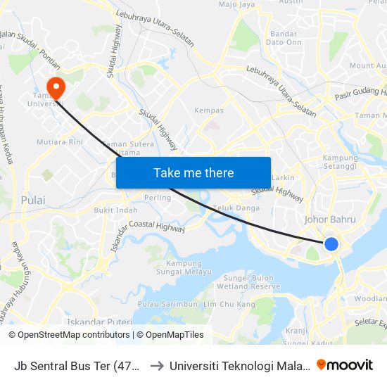 Jb Sentral Bus Ter (47711) to Universiti Teknologi Malaysia map