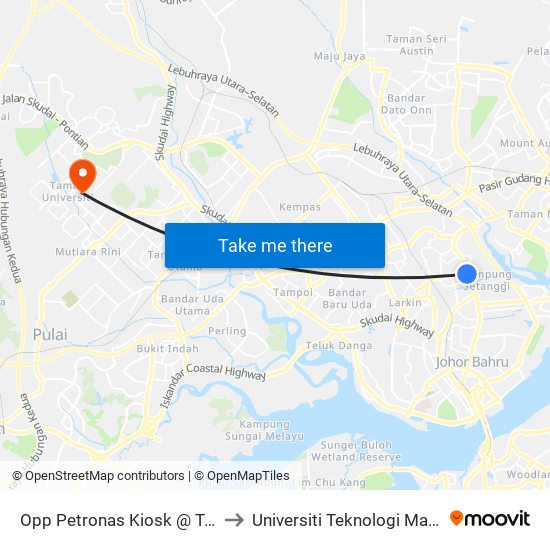 Opp Petronas Kiosk @ Tebrau to Universiti Teknologi Malaysia map