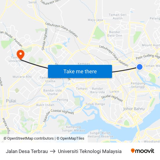Jalan Desa Terbrau to Universiti Teknologi Malaysia map