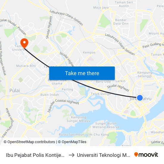 Ibu Pejabat Polis Kontijen Johor to Universiti Teknologi Malaysia map