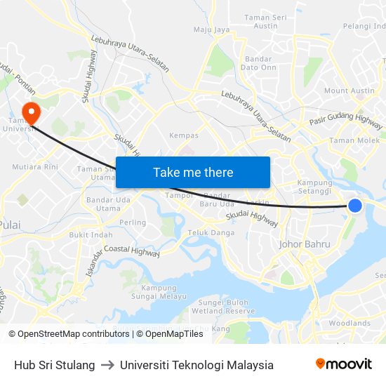 Hub Sri Stulang to Universiti Teknologi Malaysia map