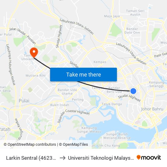 Larkin Sentral (46239) to Universiti Teknologi Malaysia map