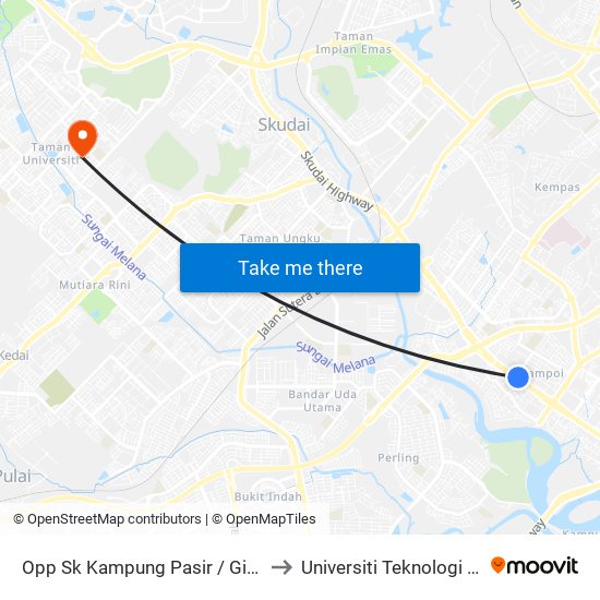 Opp Sk Kampung Pasir / Giant Tampoi to Universiti Teknologi Malaysia map