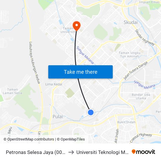 Petronas Selesa Jaya (0008080) to Universiti Teknologi Malaysia map
