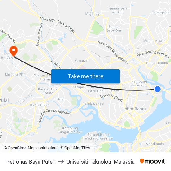 Petronas Bayu Puteri to Universiti Teknologi Malaysia map