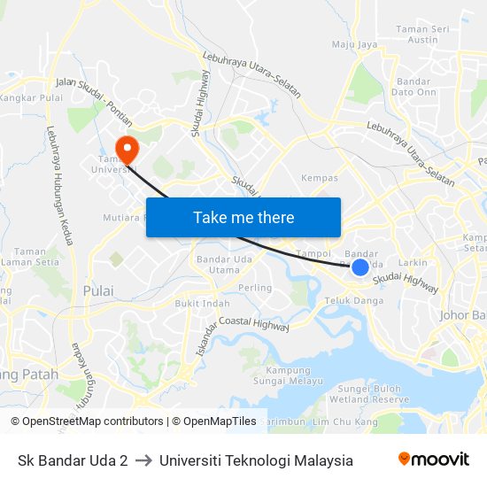 Sk Bandar Uda 2 to Universiti Teknologi Malaysia map