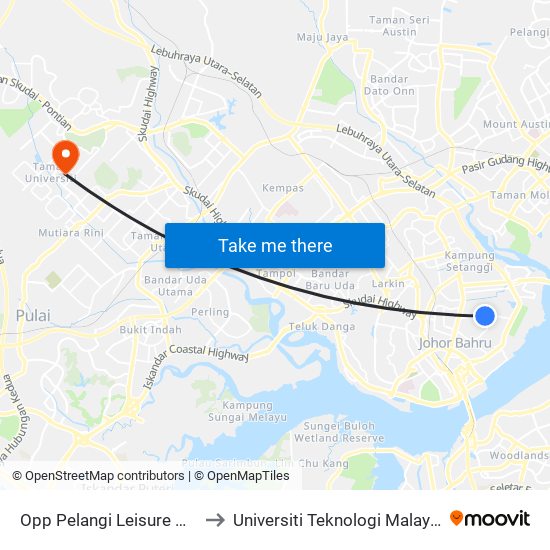 Opp Pelangi Leisure Mall to Universiti Teknologi Malaysia map