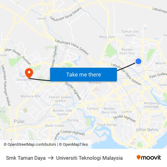 Smk Taman Daya to Universiti Teknologi Malaysia map