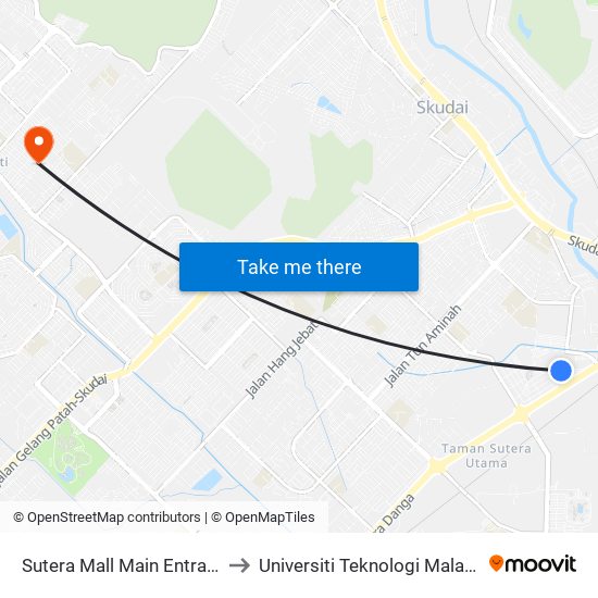 Sutera Mall to Universiti Teknologi Malaysia map